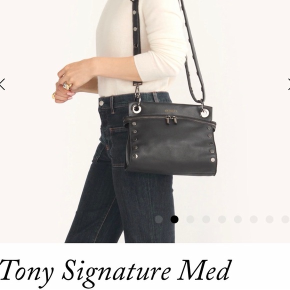 Rare! Hammitt Tony Signature Medium Black and Pewter Crossbody Bag NWT - Picture 2 of 9